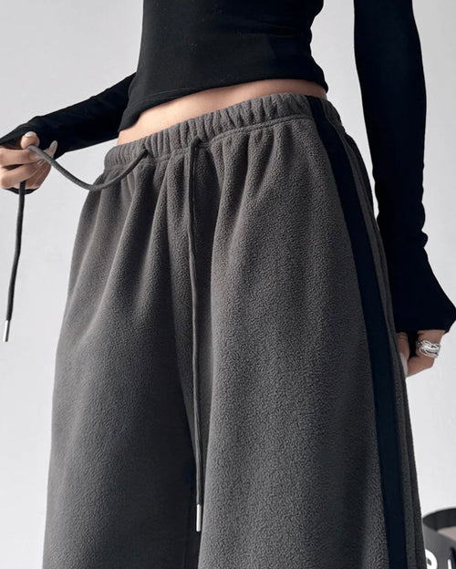 Double Stripe Fleece-Lined Wide-Leg Sweatpants