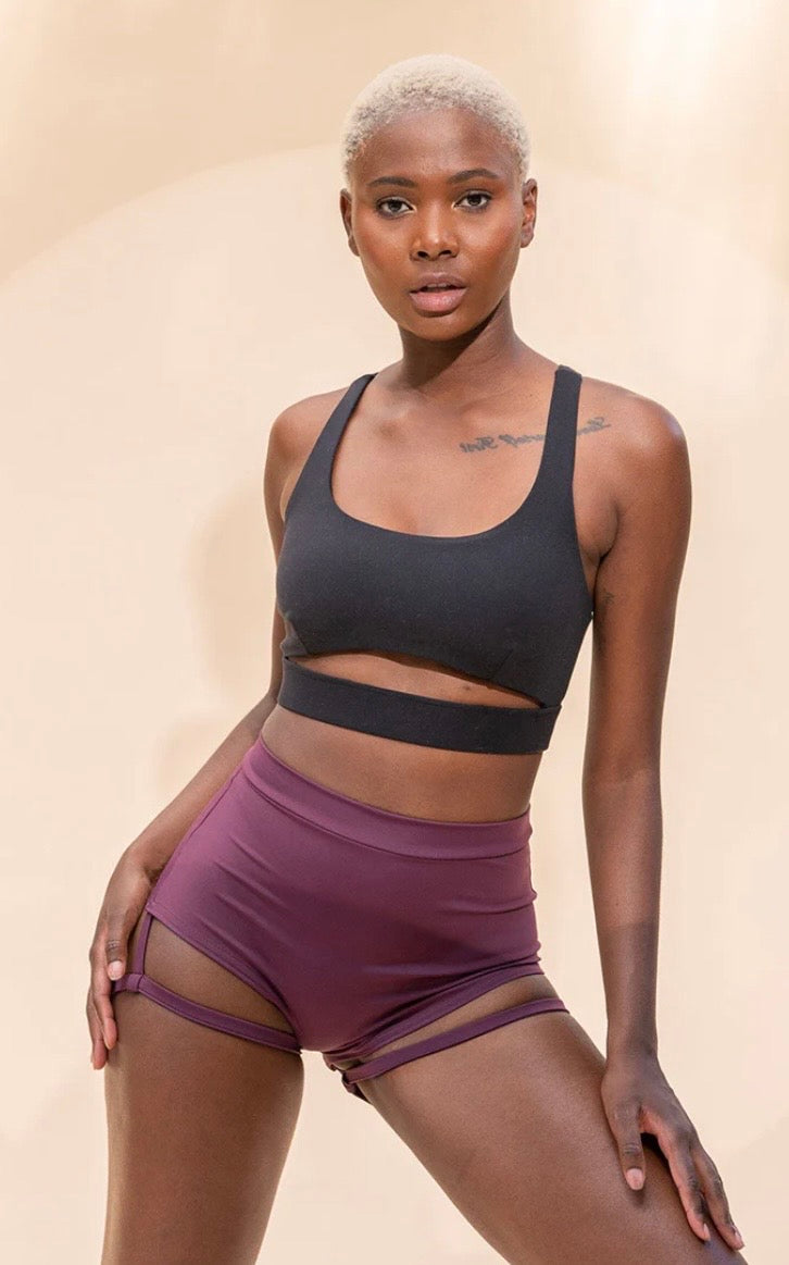 HIGH WAISTED GARTER SHORTS - BLACK